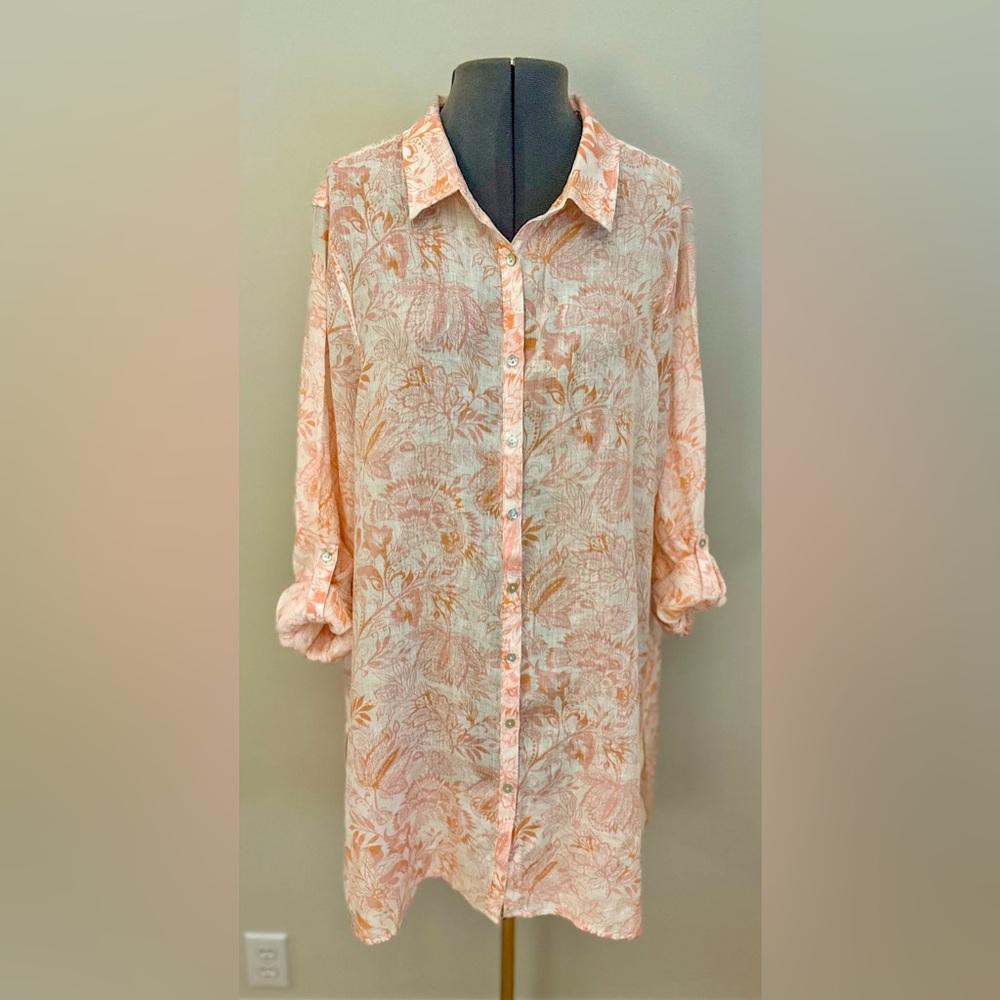 Sigrid Olson Linen Floral Button-Up Shirt | Plus Size 1X